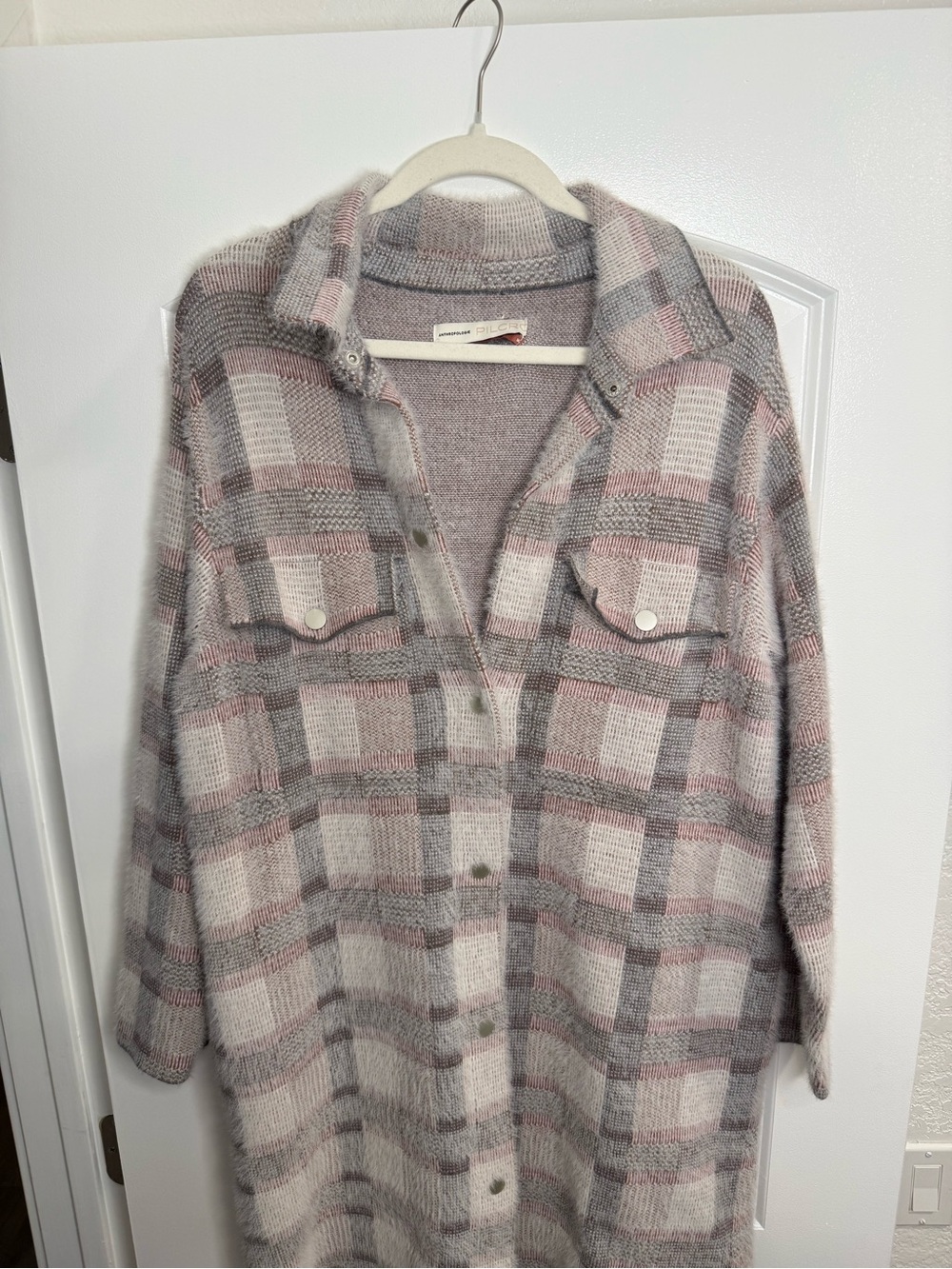 Anthropologie Pilcro Plaid Button-Front Shacket in Pink and Gray